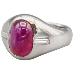 Bulgari Diamond Cabochon Ruby Platinum Ring