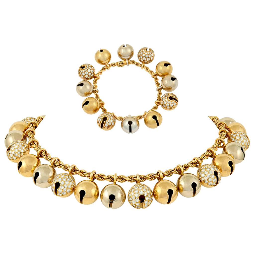 Bulgari Diamond “Campanile” Bell Necklace and Bracelet