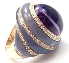 Bulgari Diamond Chalcedony Amethyst Large Yellow Gold Ring