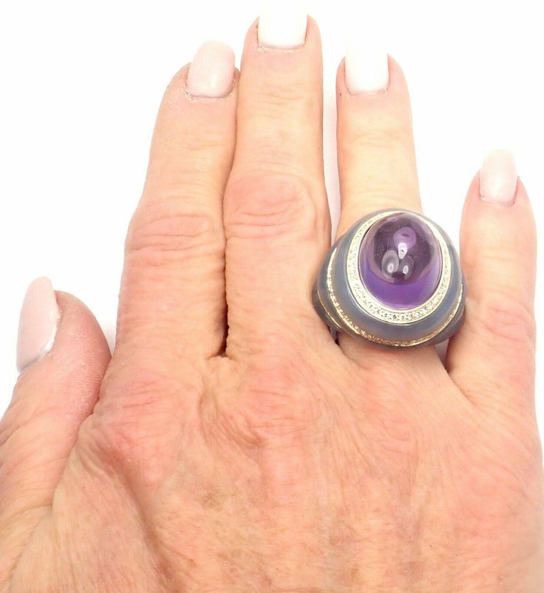 Bulgari Diamond Chalcedony Amethyst Large Yellow Gold Ring at 1stDibs