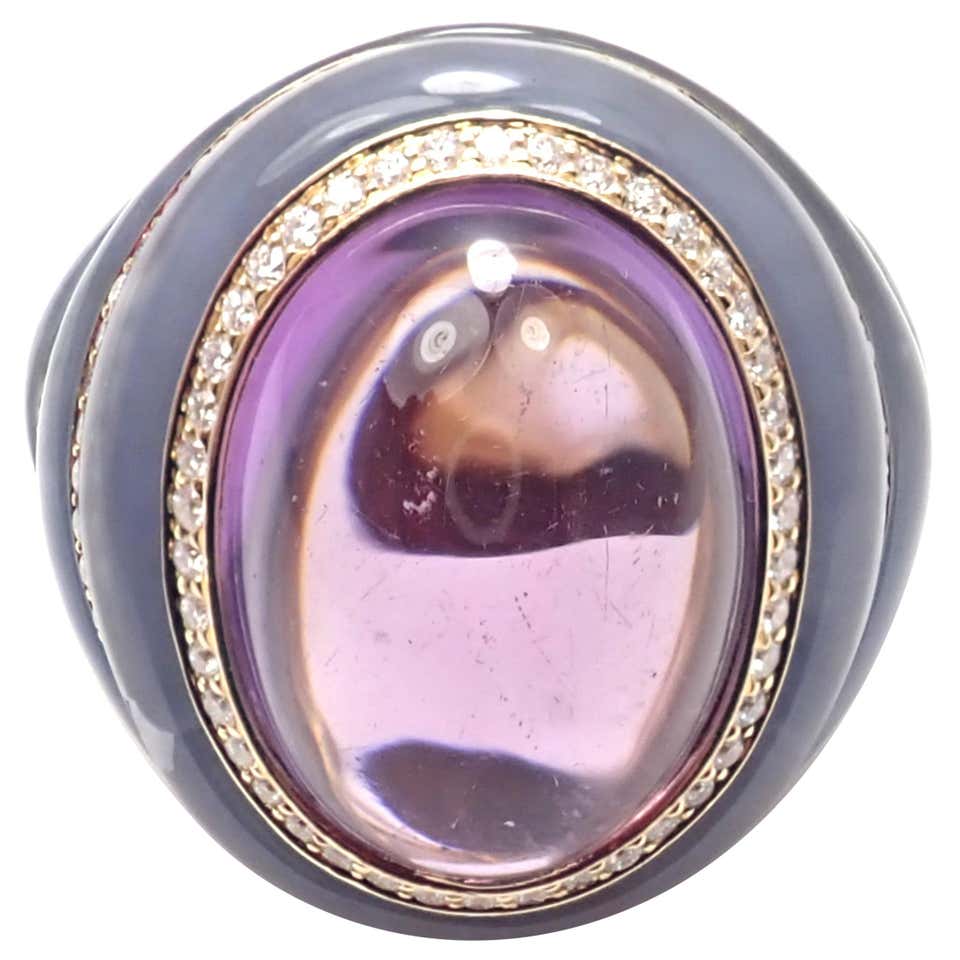 Bulgari Diamond Chalcedony Amethyst Large Yellow Gold Ring at 1stDibs