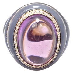 Bulgari Diamond Chalcedony Amethyst Large Yellow Gold Ring