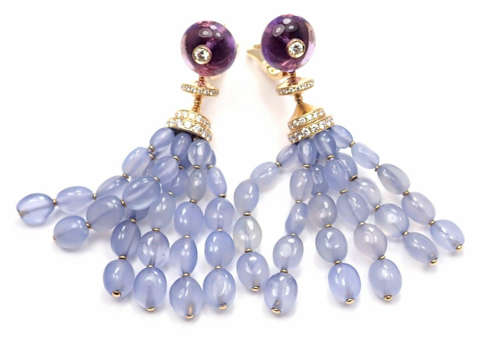 Bulgari Diamond Chalcedony Amethyst Yellow Gold Drop Earrings 1