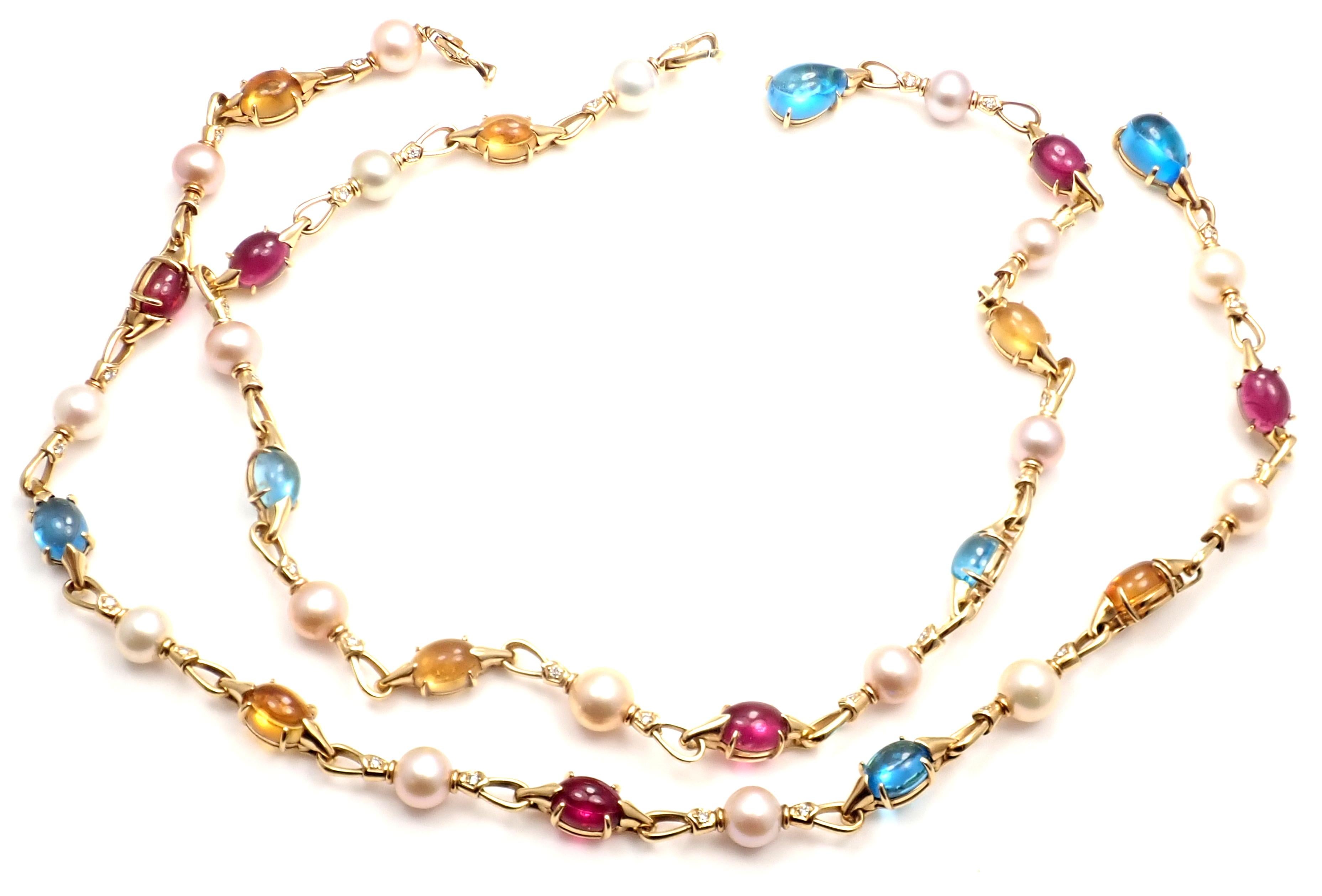 Bulgari Diamant Farbe Stein Perle Set von zwei Gelbgold Halskette für Damen oder Herren