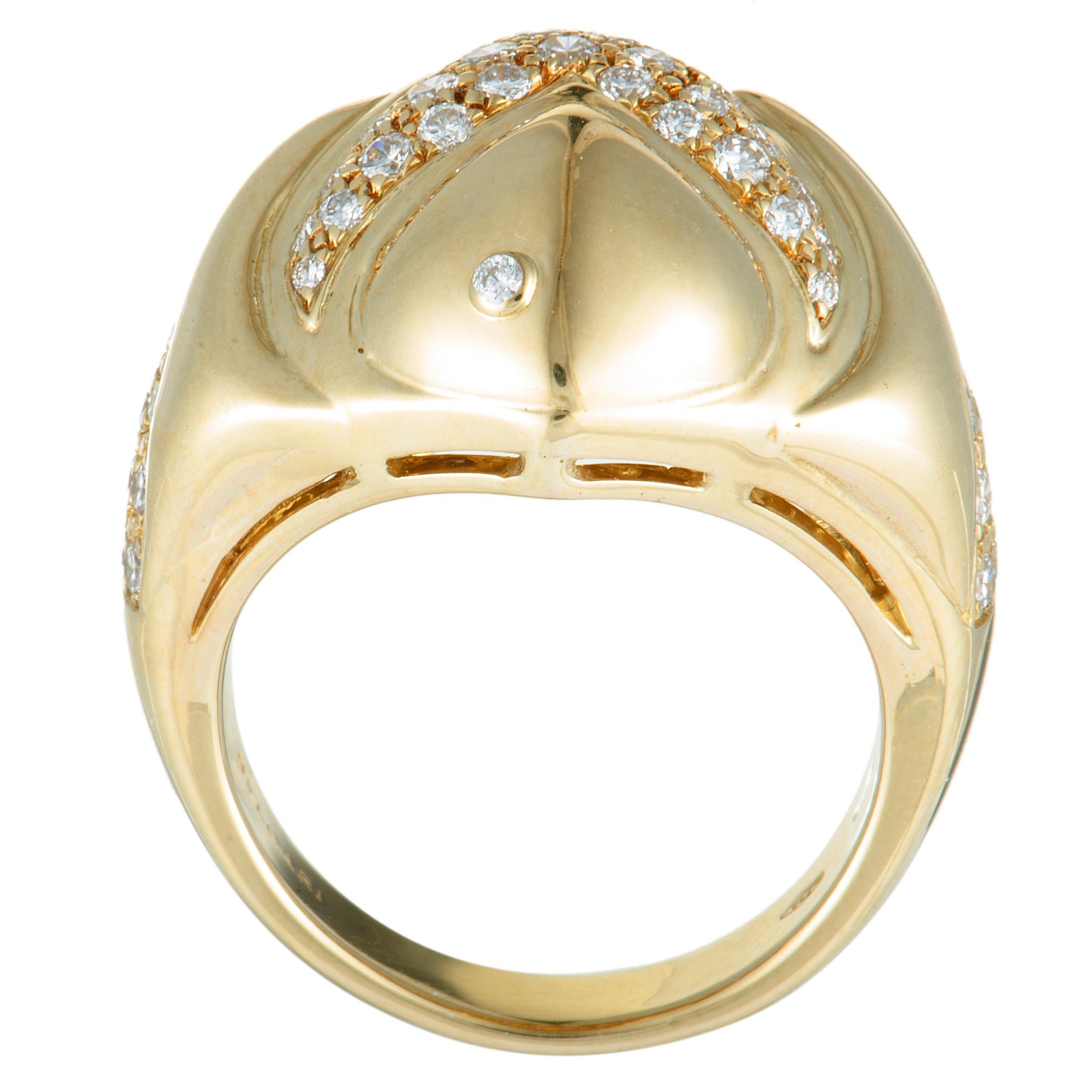 Bulgari Diamond Fish Bombe Yellow Gold Ring In Excellent Condition In Southampton, PA