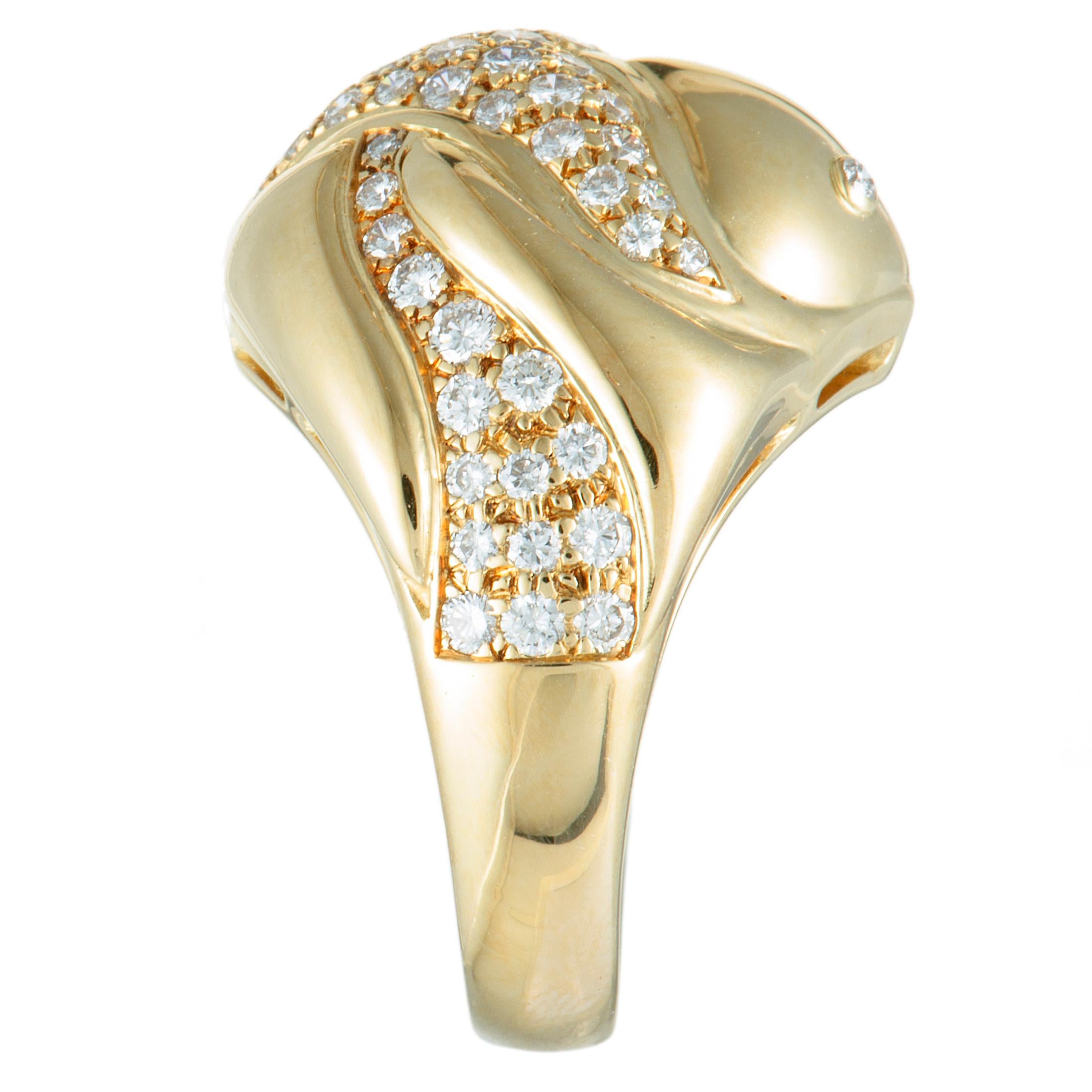 Women's Bulgari Diamond Fish Bombe Yellow Gold Ring