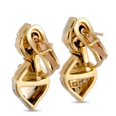 Bulgari Diamond Fish Yellow Gold Dangle Omega Back Earrings