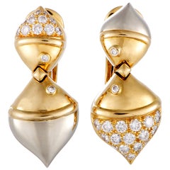 Bulgari Diamond Fish Yellow Gold Dangle Omega Back Earrings