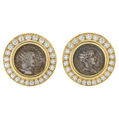 Bulgari Diamond Gold Ancient Coin Clip Earrings