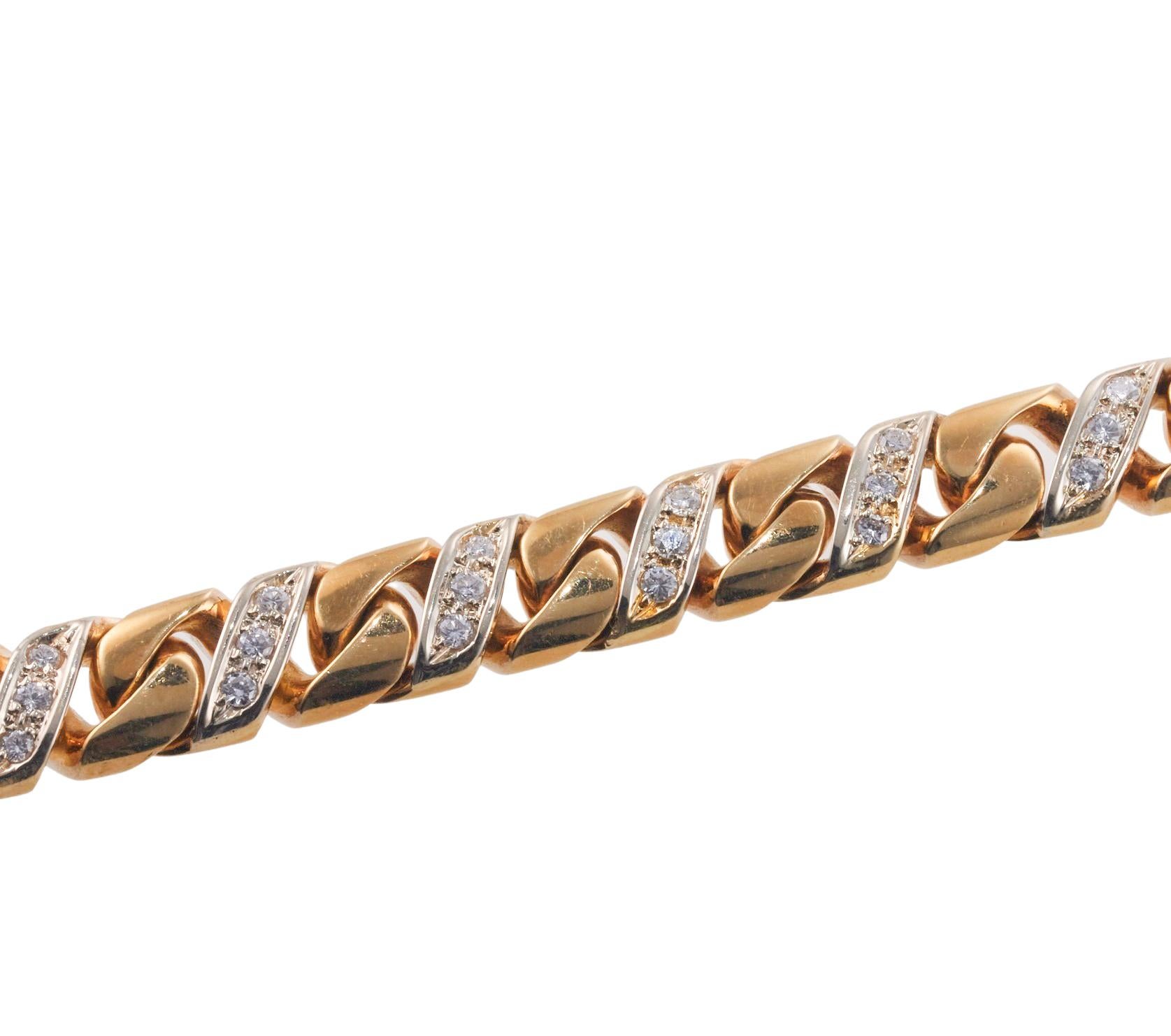 Round Cut Bulgari Diamond Gold Curb Link Bracelet