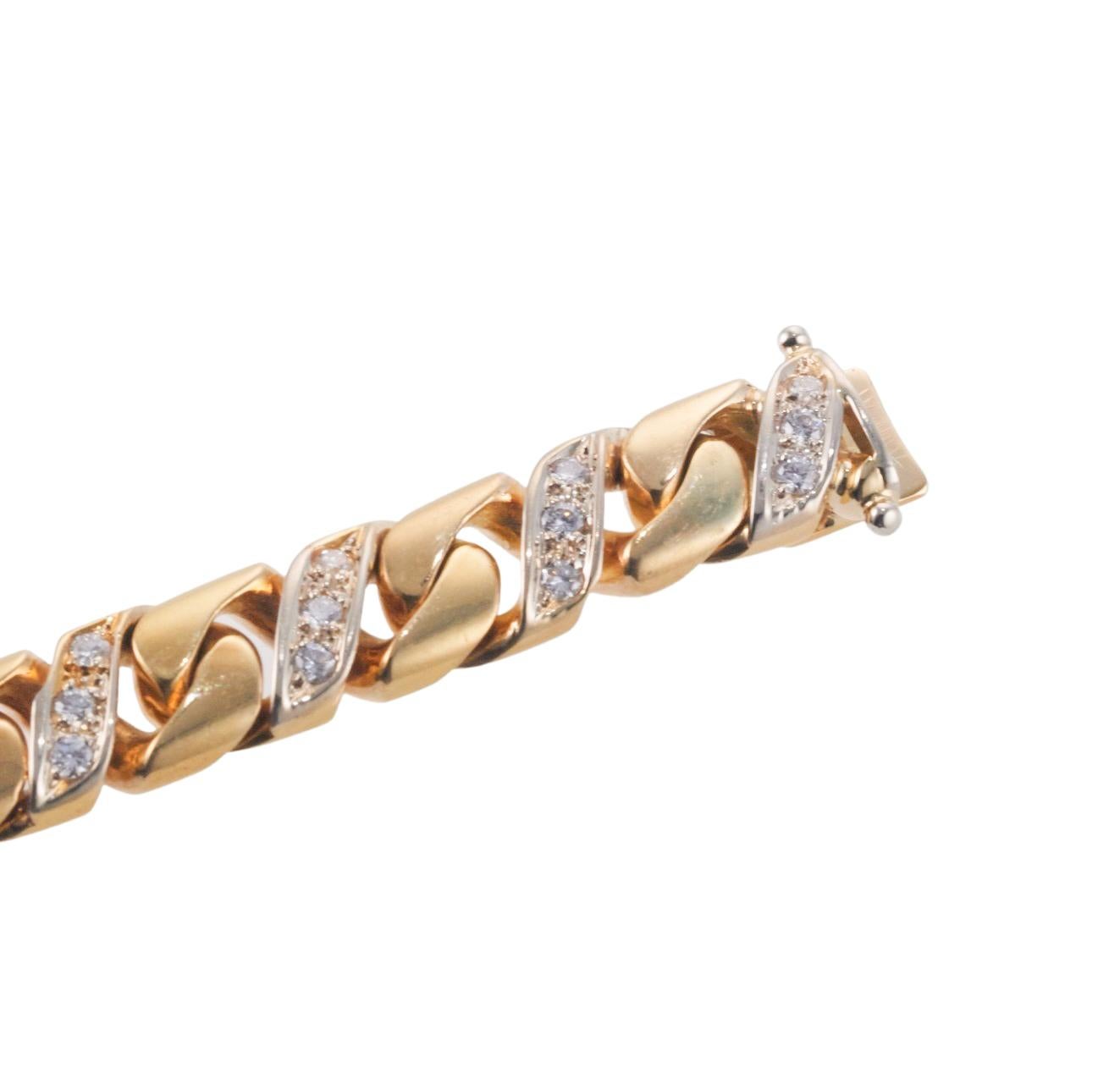 Bulgari Diamond Gold Curb Link Bracelet In Excellent Condition In New York, NY