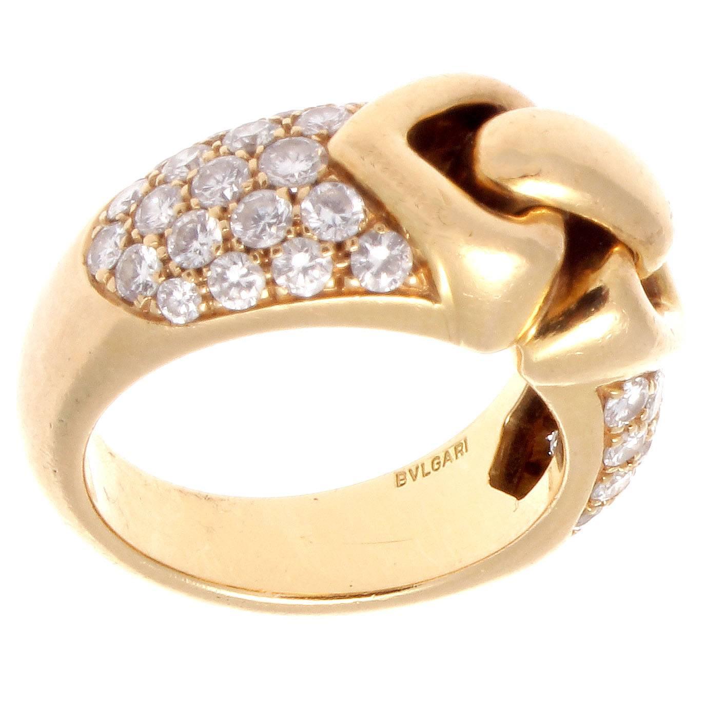 Modern Bulgari Diamond Gold Ring