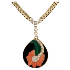 Bulgari Diamond, Hardstone Inlay, and 18K Gold Pendant Necklace, 1972-1974
