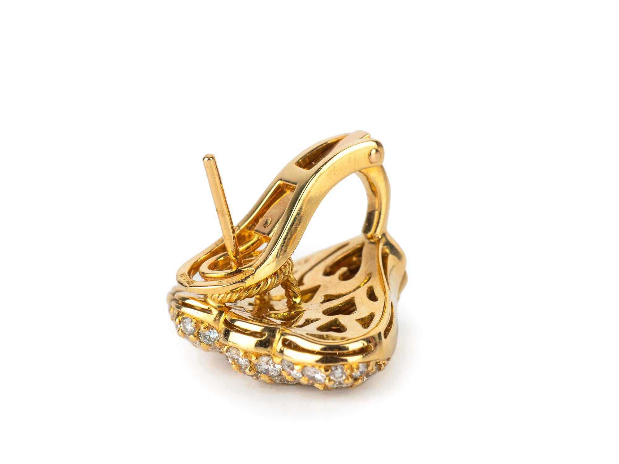 Brilliant Cut Bulgari Diamond Heart 18k Earrings For Sale