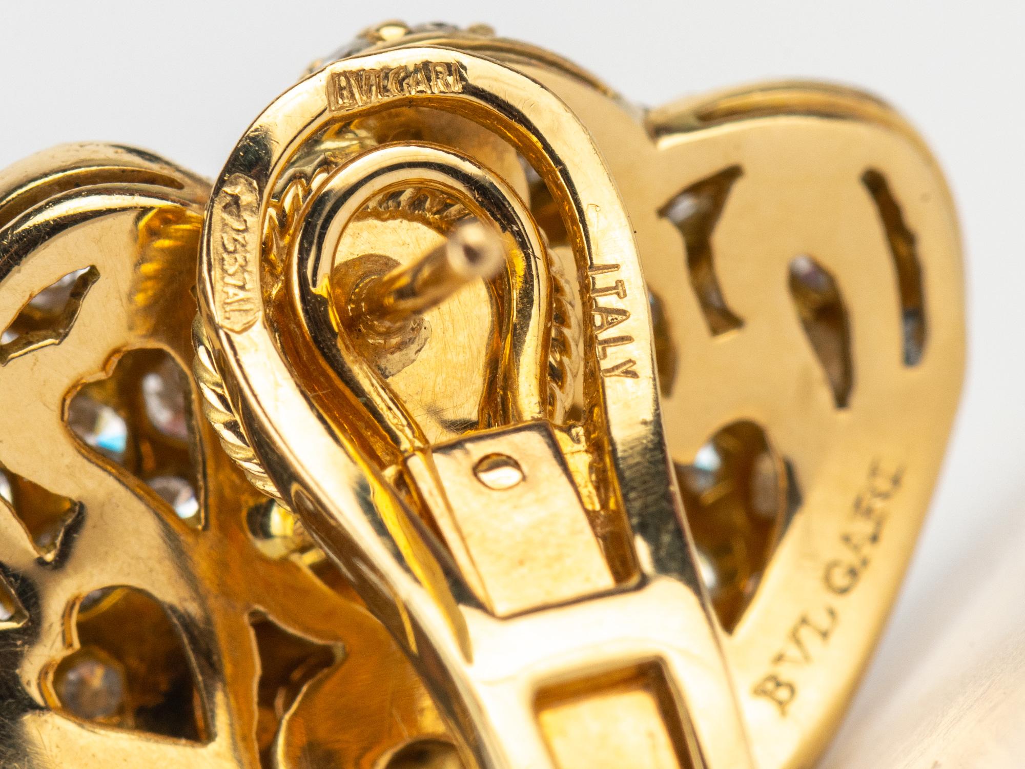 Women's Bulgari Diamond Heart 18k Earrings For Sale