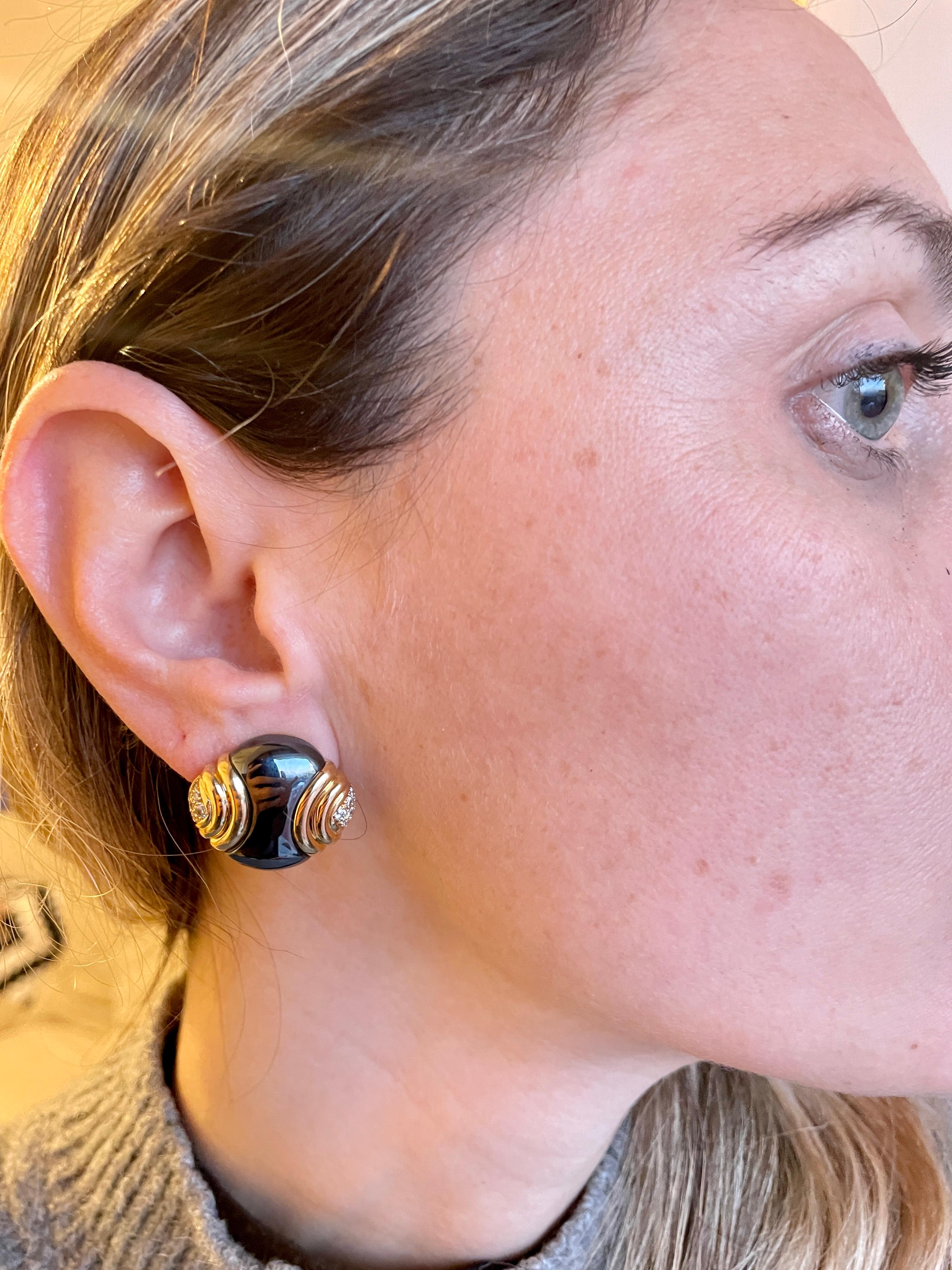 Bulgari Diamond Hematite 18 Karat Yellow Gold Earrings For Sale 5