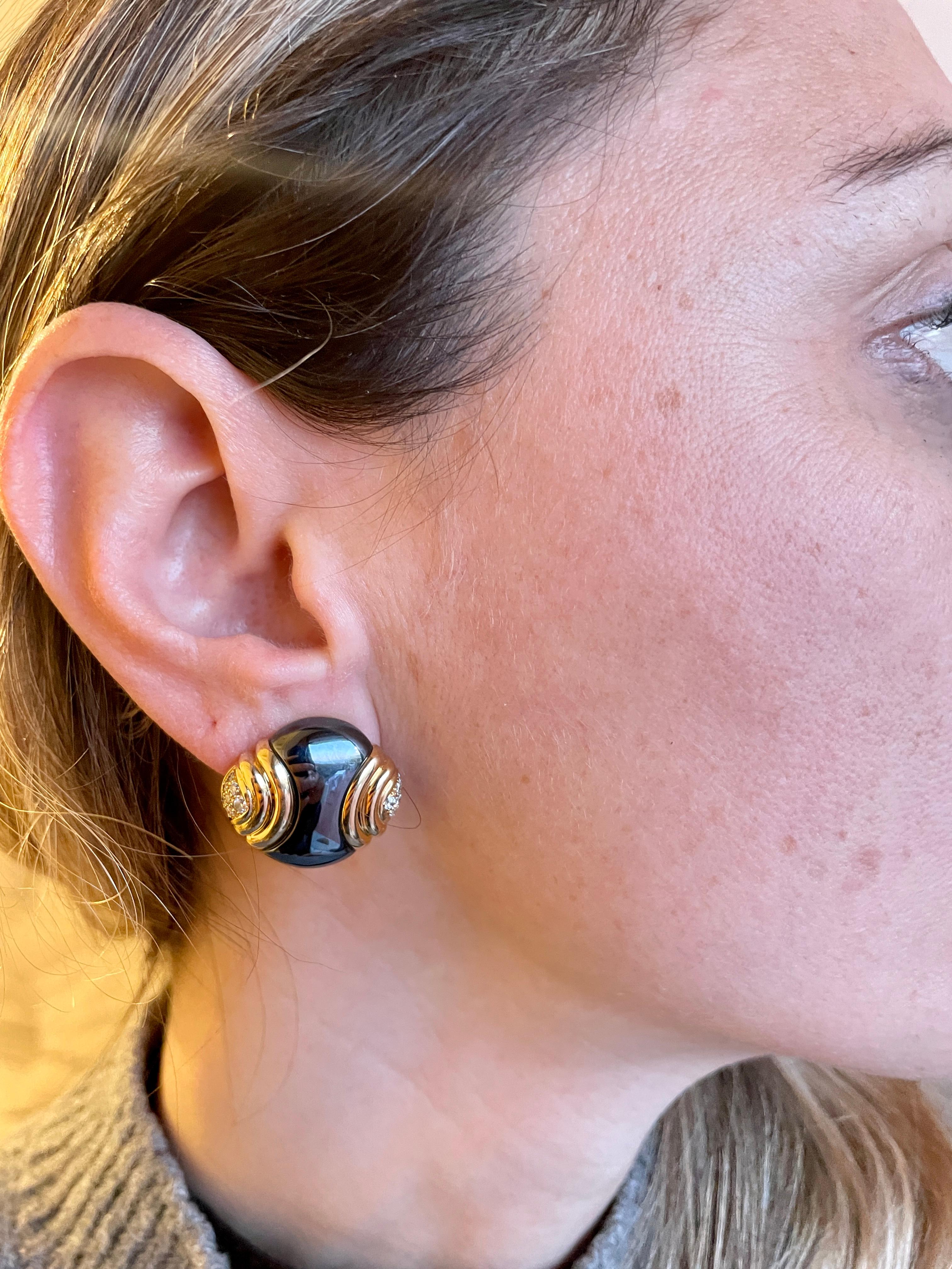 Bulgari Diamond Hematite 18 Karat Yellow Gold Earrings For Sale 6