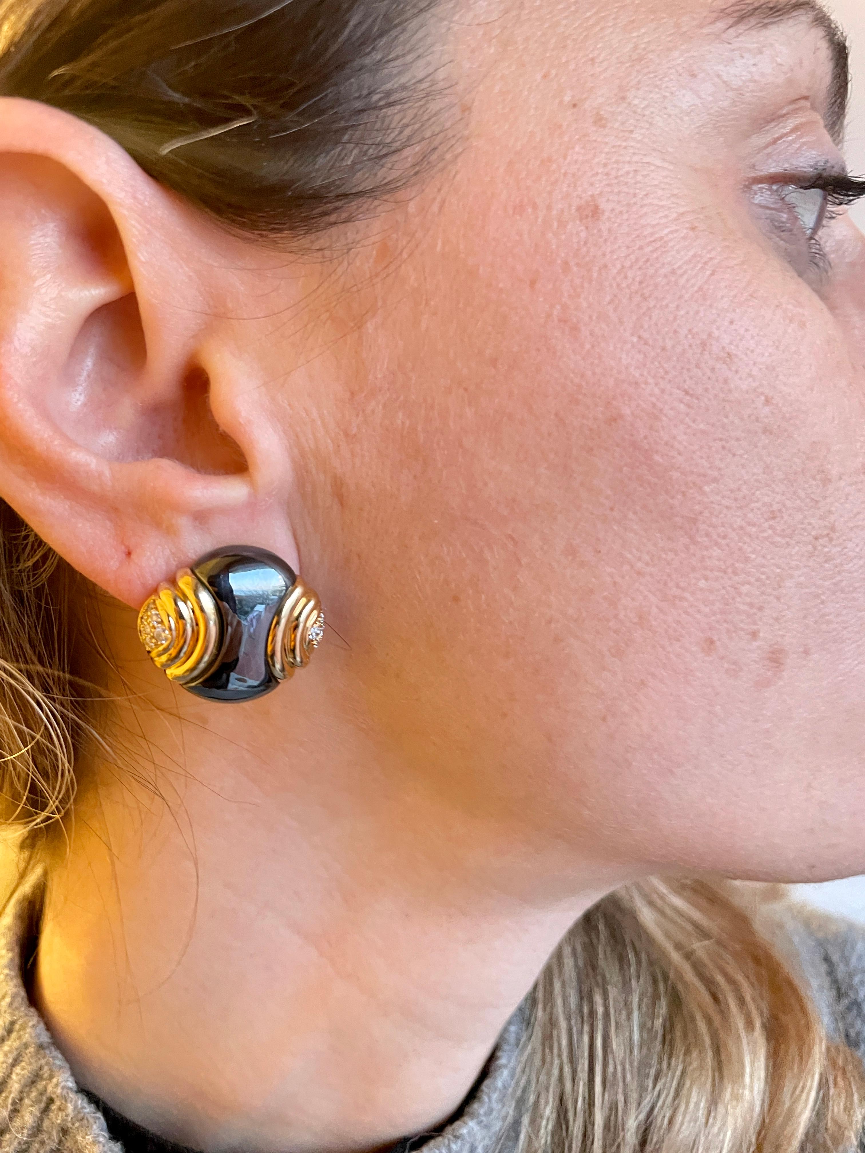 Bulgari Diamond Hematite 18 Karat Yellow Gold Earrings For Sale 7