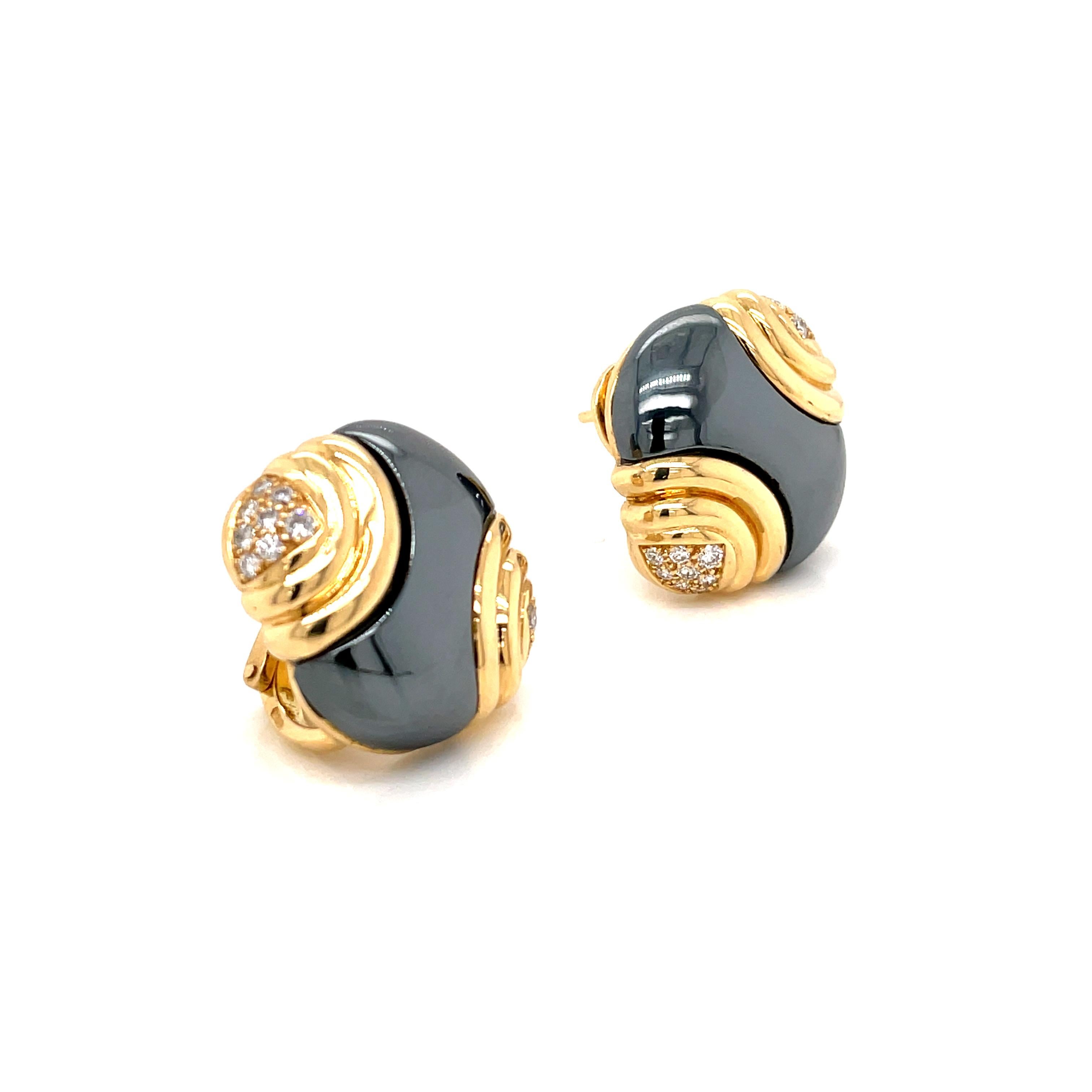 Bulgari Diamond Hematite 18 Karat Yellow Gold Earrings For Sale 3