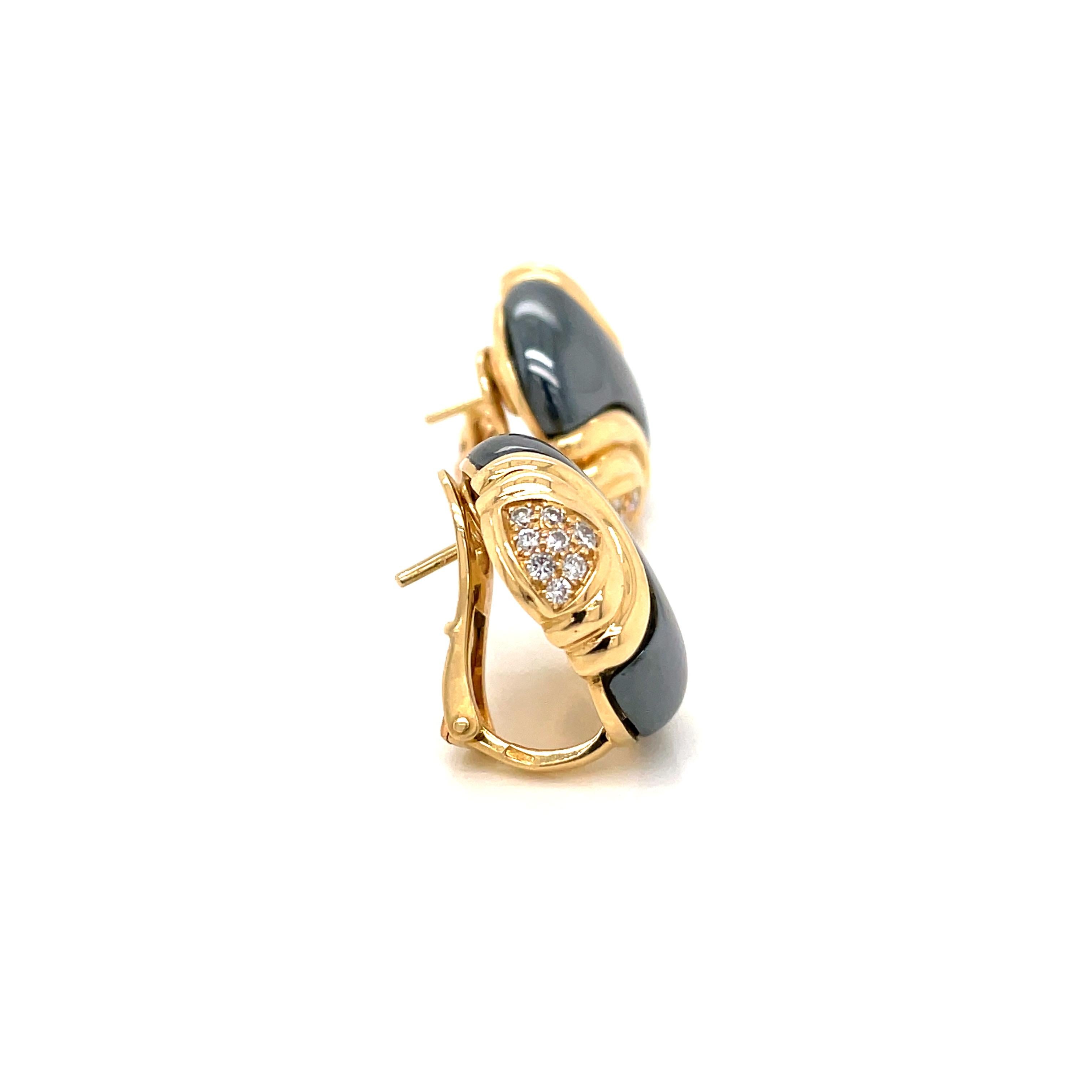 Bulgari Diamond Hematite 18 Karat Yellow Gold Earrings For Sale 4