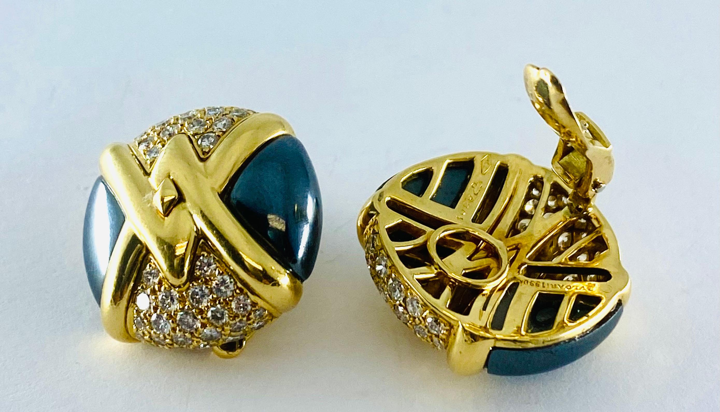  Bulgari Diamond Hematite 18K Gold Earrings  For Sale 5