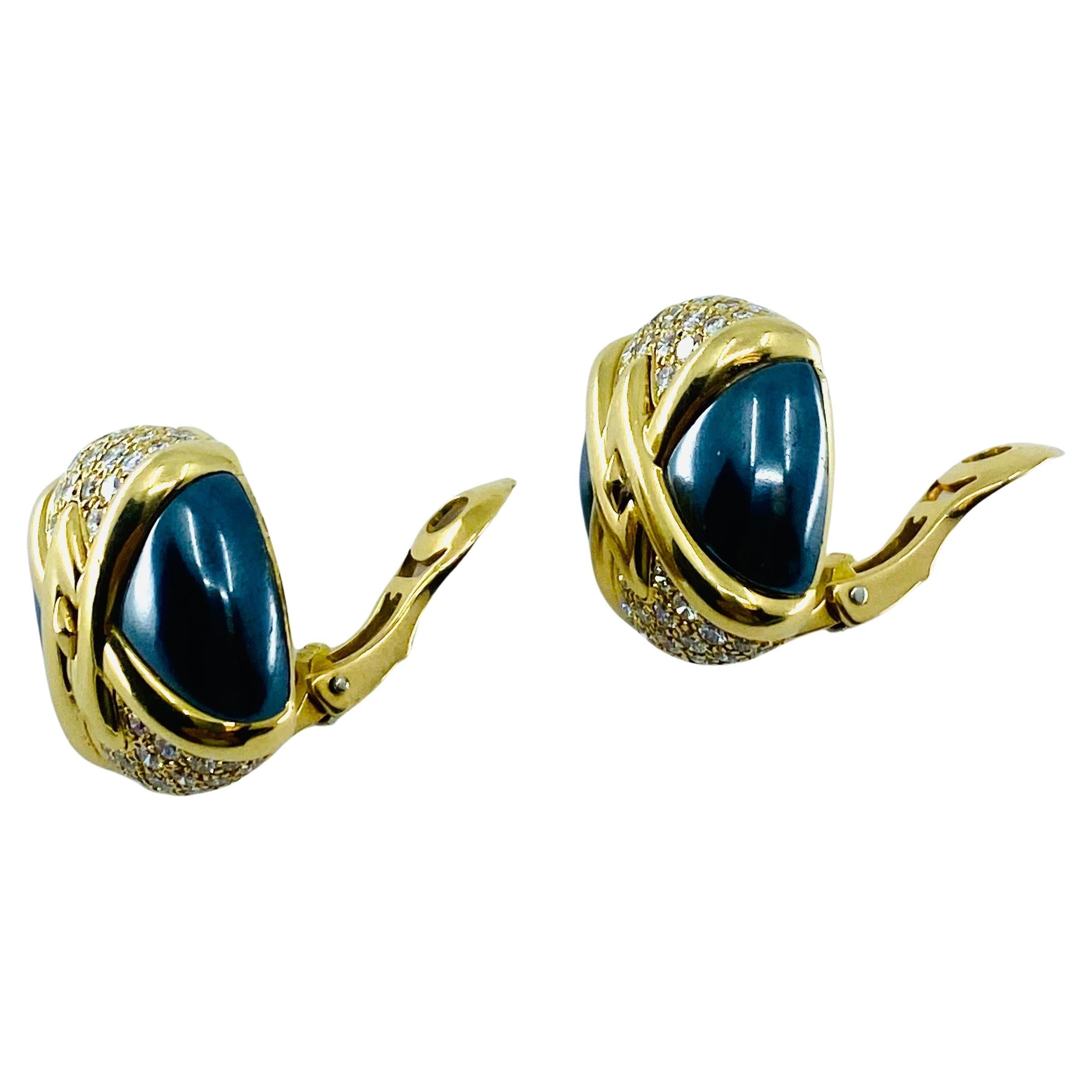  Bulgari Diamond Hematite 18K Gold Earrings  In Excellent Condition For Sale In Beverly Hills, CA
