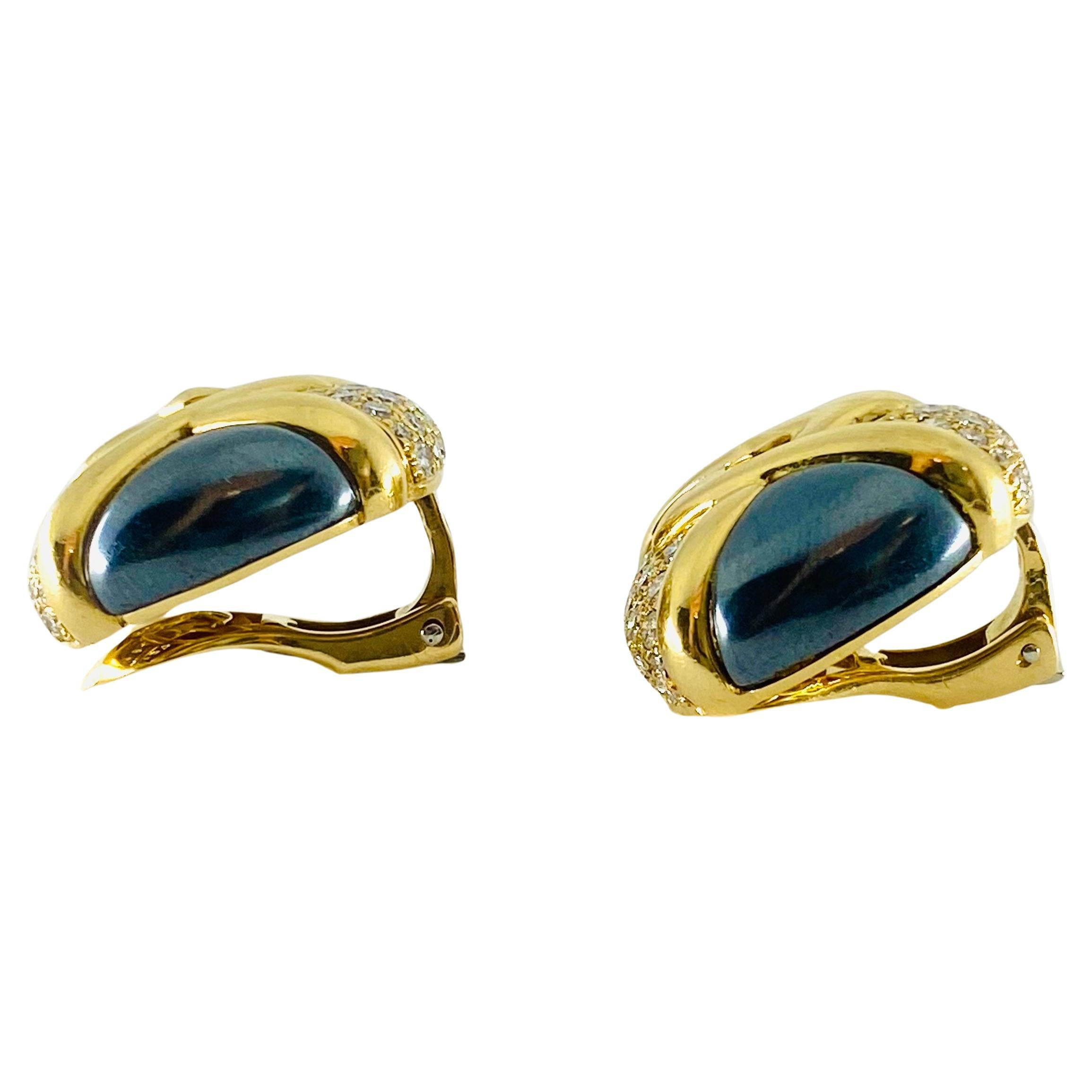  Bulgari Diamond Hematite 18K Gold Earrings  For Sale 1