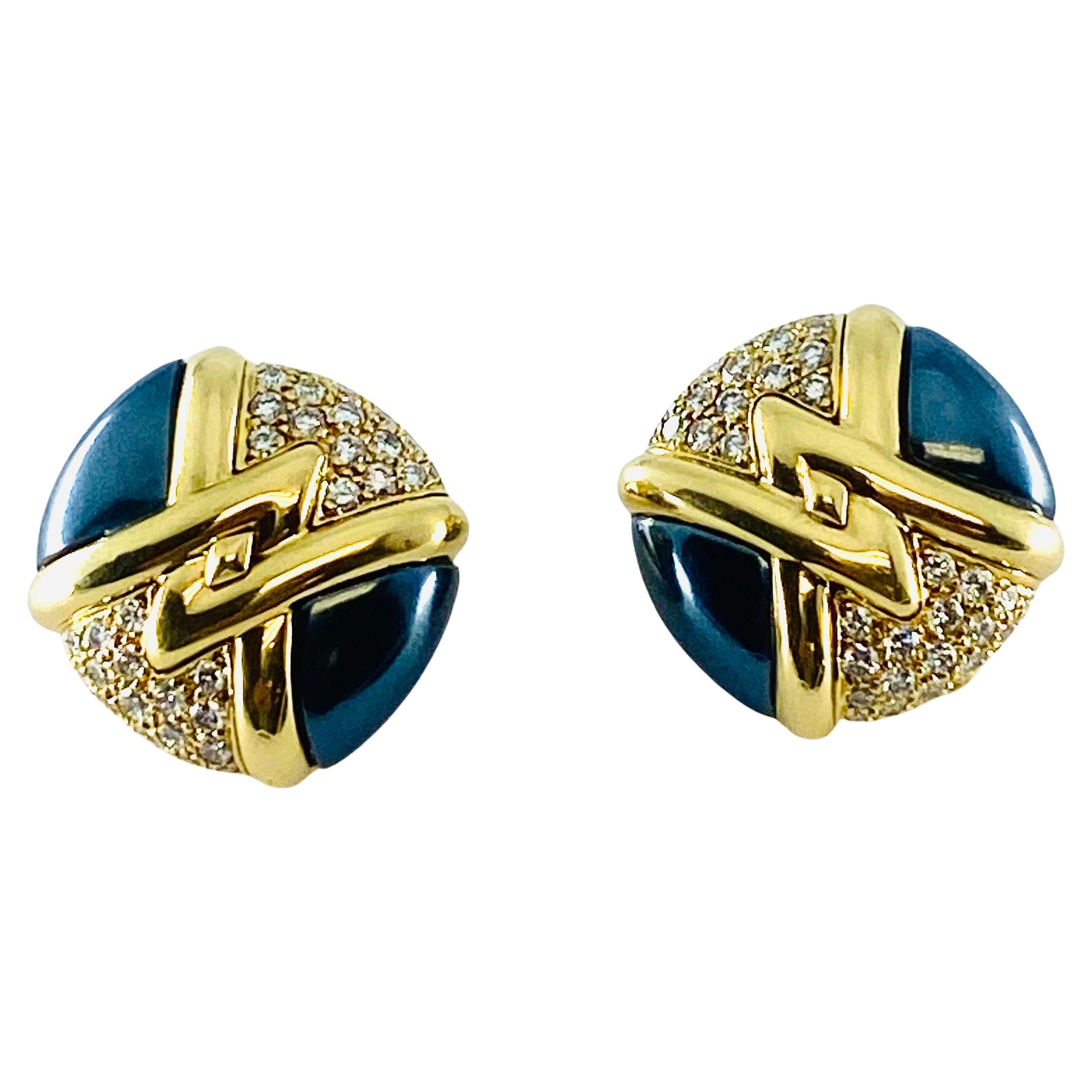  Bulgari Diamond Hematite 18K Gold Earrings  For Sale 2