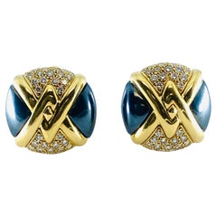 Retro  Bulgari Diamond Hematite 18K Gold Earrings 