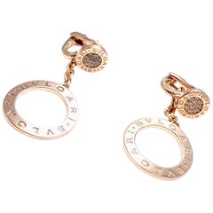 Bulgari Diamond Logo Rose Gold Drop Earrings