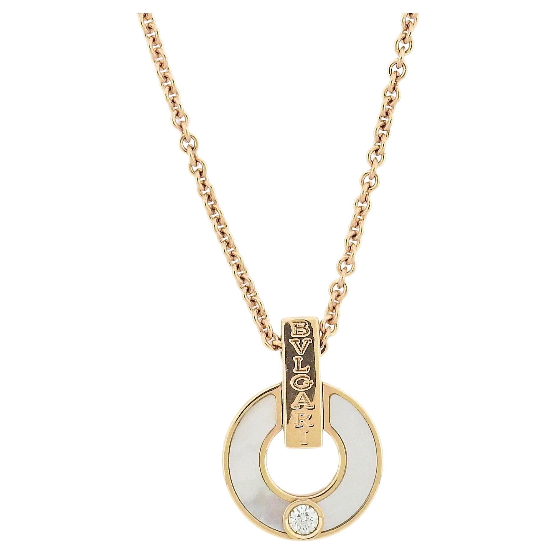 Bulgari Diamond Mother of Pearl Rose Gold Pendant Necklace For Sale