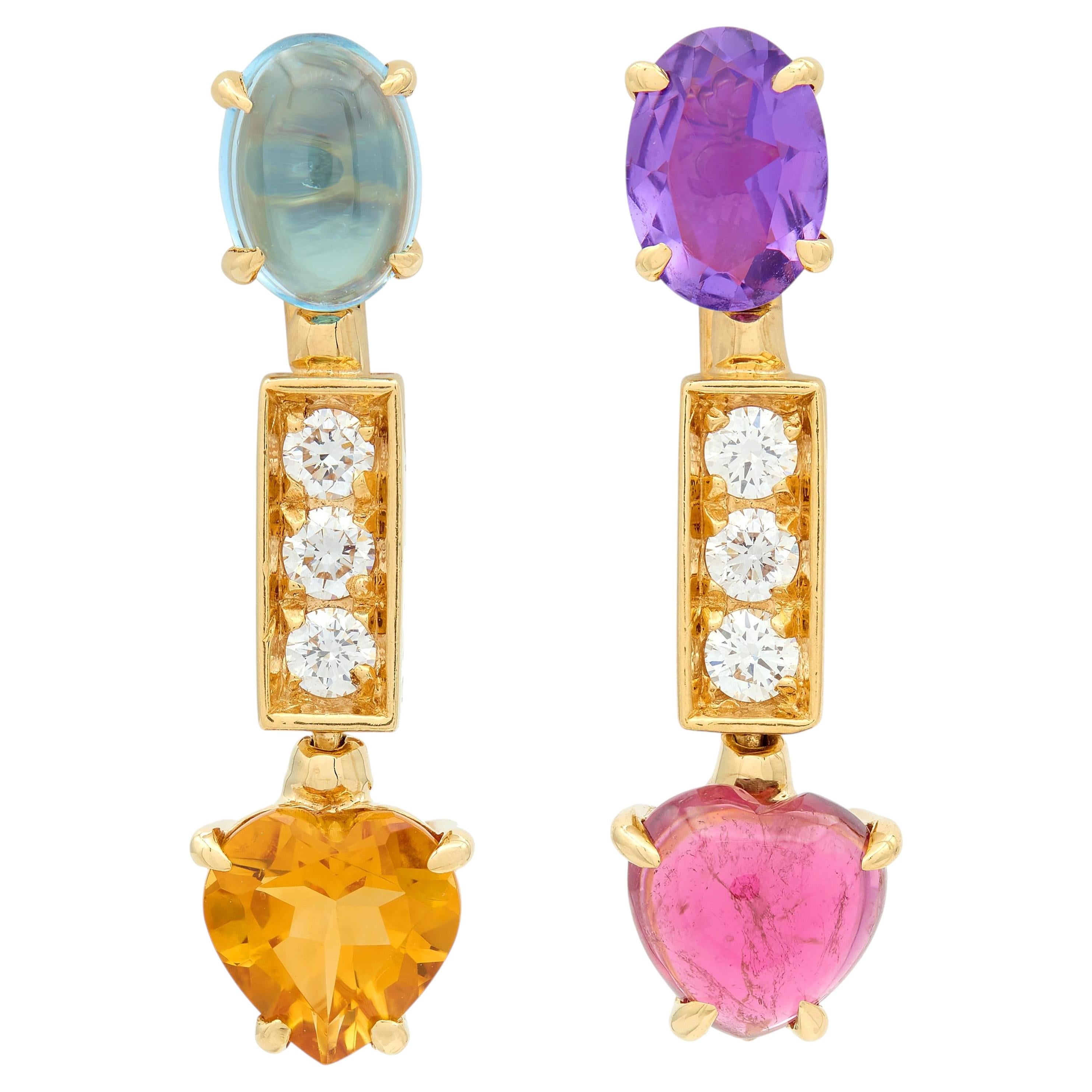 Orecchini Bulgari Allegra in oro giallo 18 carati con diamanti e pietre multiple