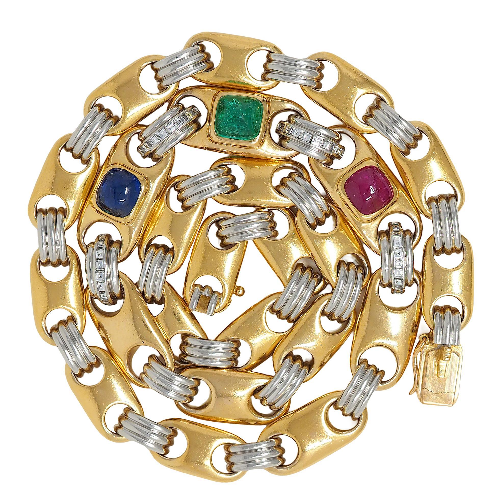 Bulgari Halskette mit Mariner-Gliederkette, Diamant Multi-Glieder Rubin 18K Gold Platin im Angebot 6