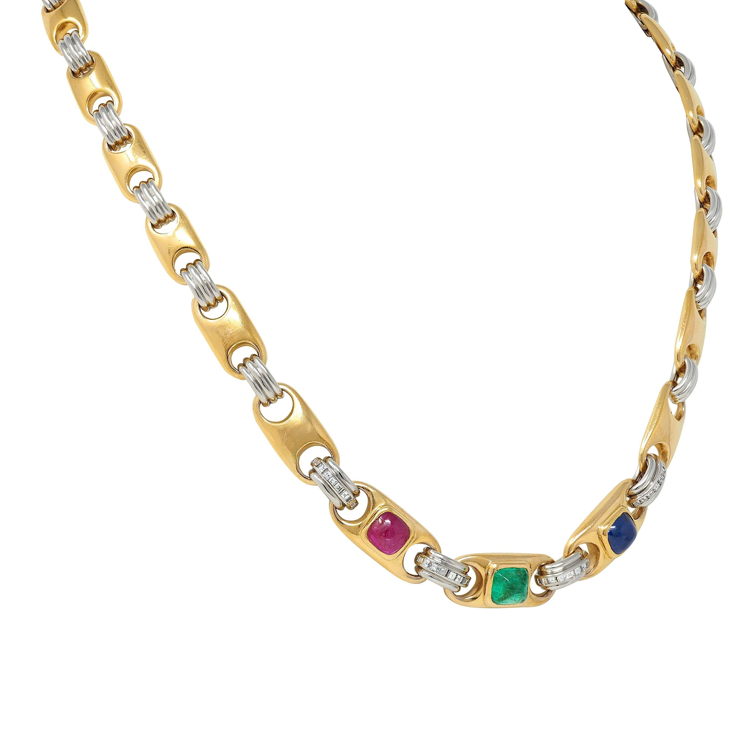 Bulgari Halskette mit Mariner-Gliederkette, Diamant Multi-Glieder Rubin 18K Gold Platin im Zustand „Hervorragend“ im Angebot in Philadelphia, PA