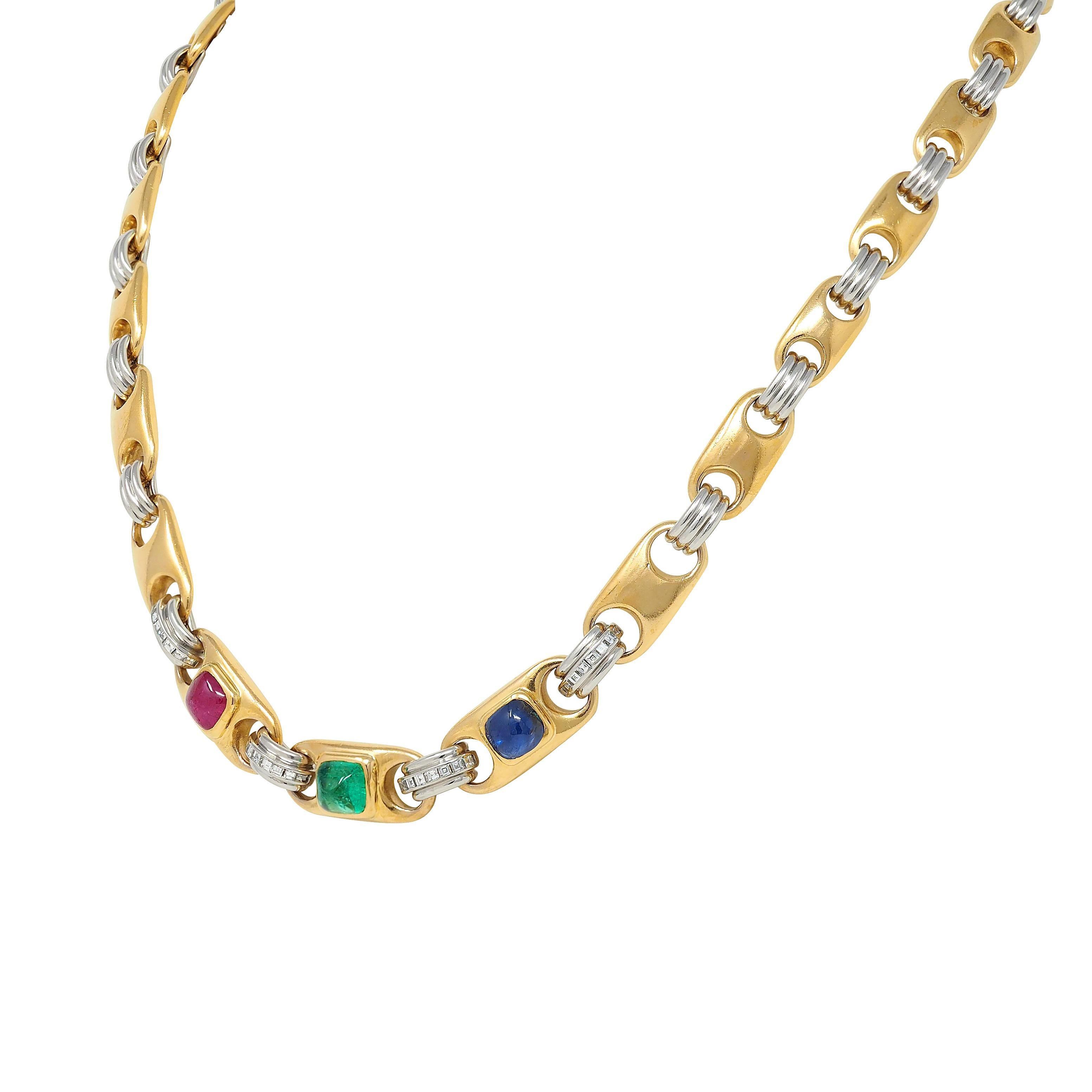 Bulgari Halskette mit Mariner-Gliederkette, Diamant Multi-Glieder Rubin 18K Gold Platin im Angebot 1