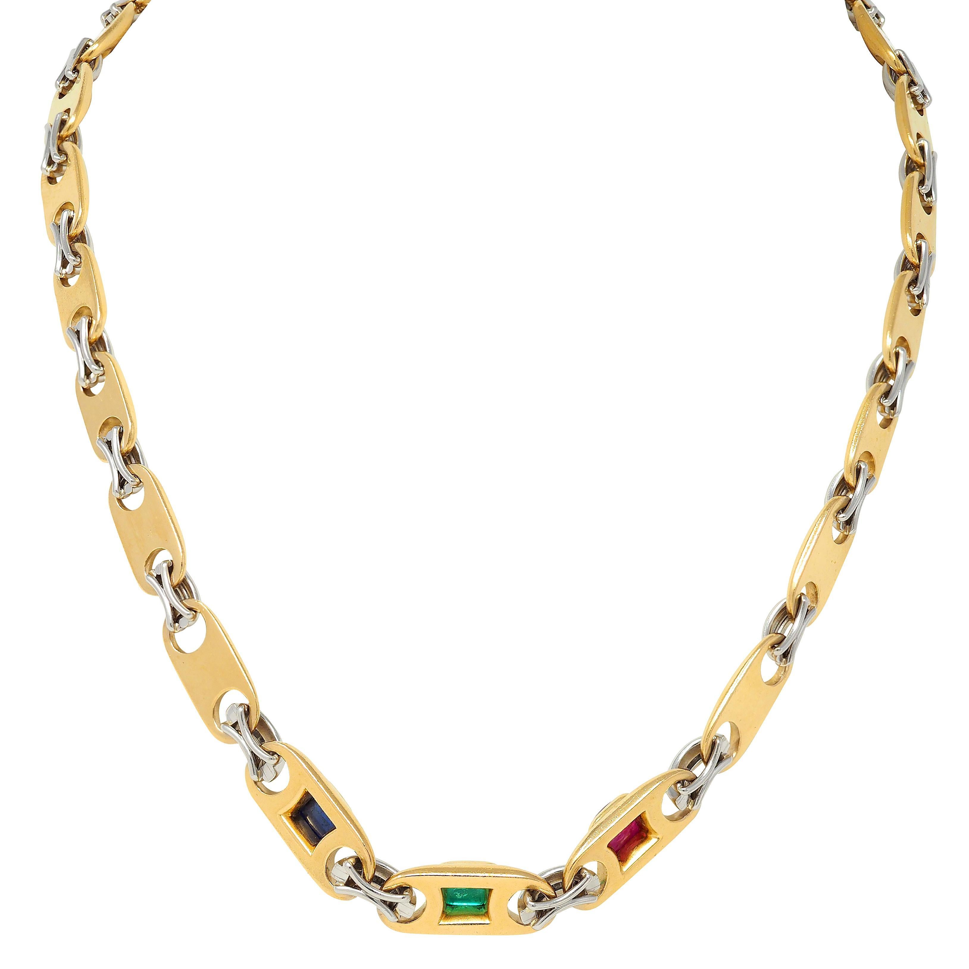 Bulgari Halskette mit Mariner-Gliederkette, Diamant Multi-Glieder Rubin 18K Gold Platin im Angebot 2