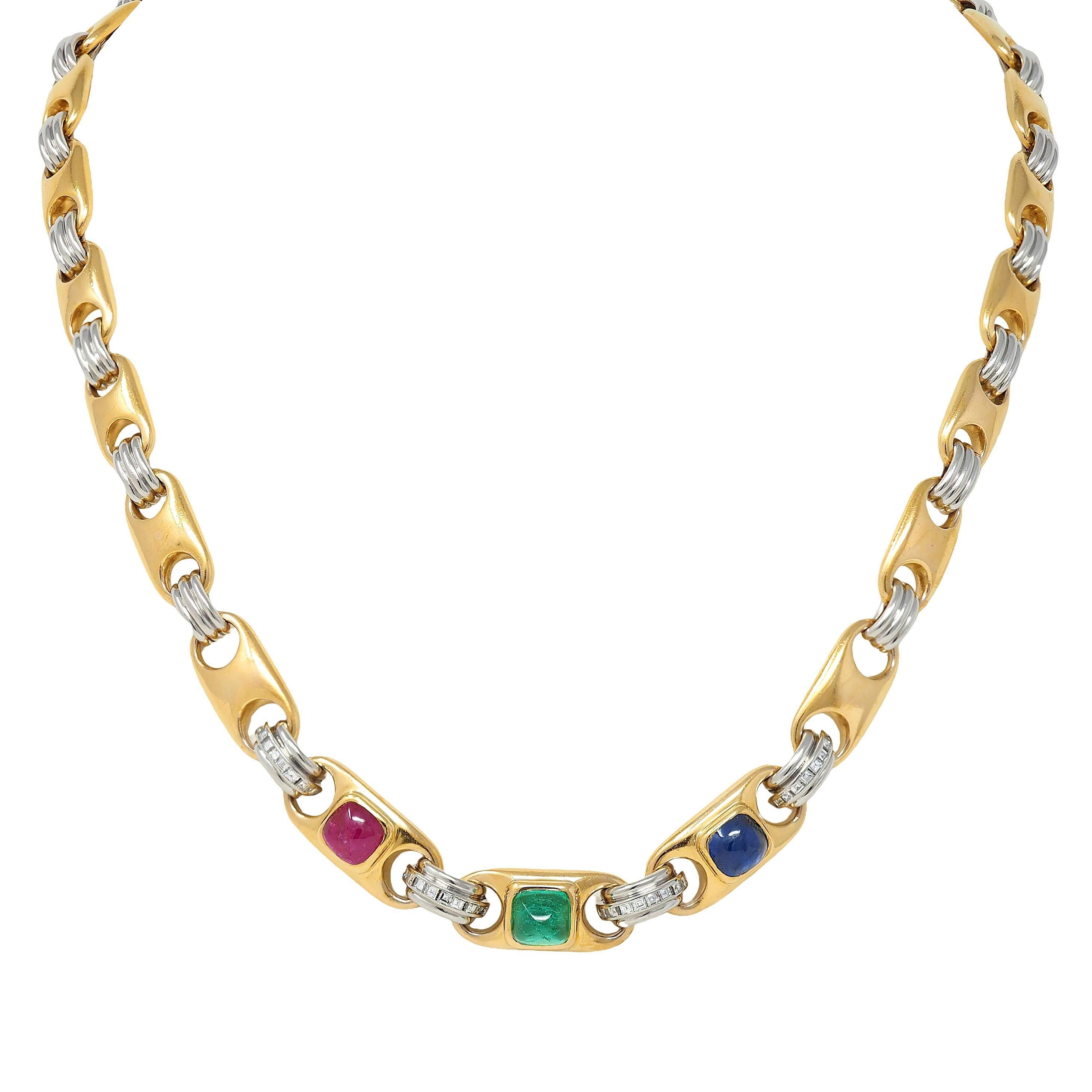 Bulgari Halskette mit Mariner-Gliederkette, Diamant Multi-Glieder Rubin 18K Gold Platin im Angebot