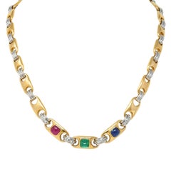 Bulgari - Collier à maillons Marin en or 18K avec diamants, pierres précieuses, rubis et platine