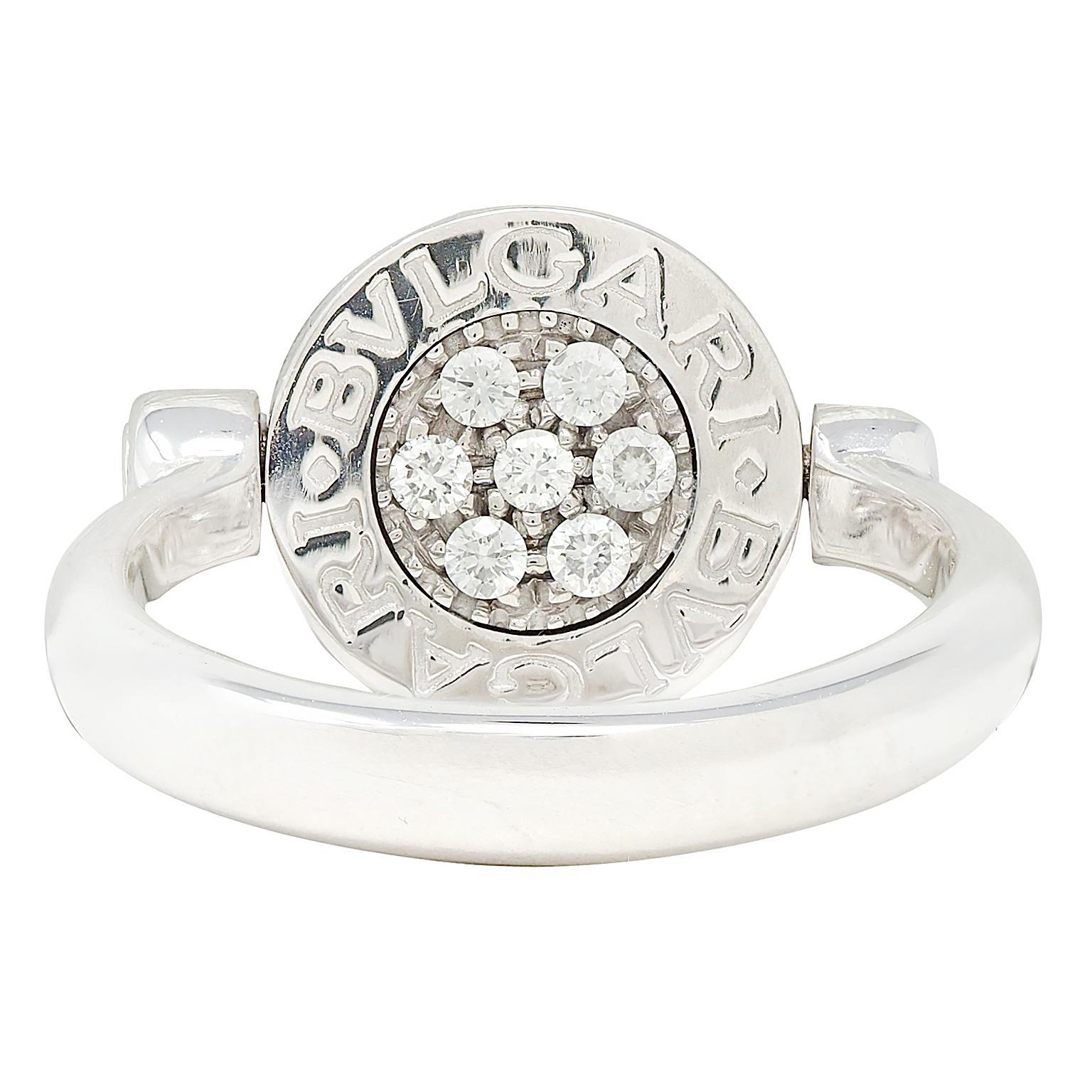 Donna Bulgari Anello con diamante e onice in oro bianco 18 carati con firma a ribalta in vendita