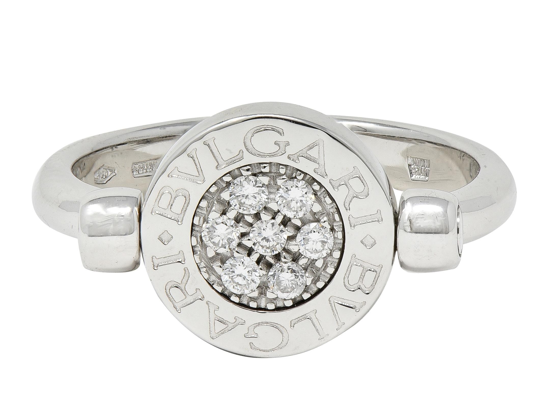 Bulgari Anello con diamante e onice in oro bianco 18 carati con firma a ribalta