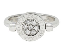 Bulgari Diamond Onyx 18 Karat White Gold Flip Signet Ring