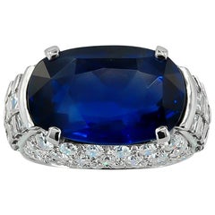 Retro Bulgari Diamond AGL Certified  Oval-Shaped Ceylon No Heat Sapphire Ring