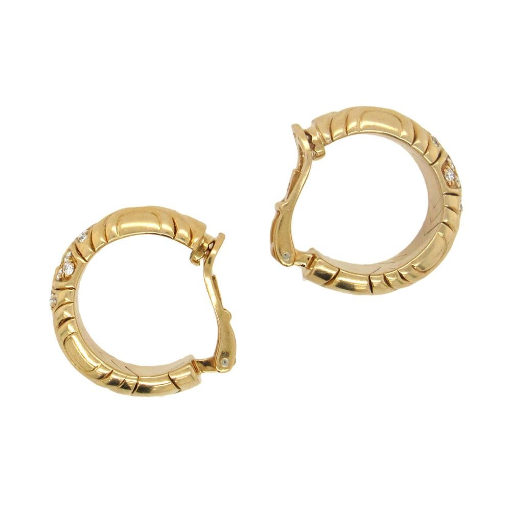 Round Cut Bulgari Diamond Parentesi Hoop Earrings