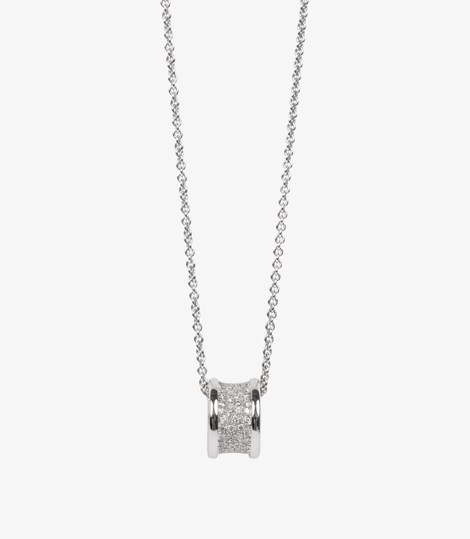 Round Cut Bulgari Diamond Pavé 18ct White Gold B.zero1 Necklace For Sale
