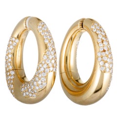 Bulgari Diamond Pave Large Yellow Gold Hoop Clip-On Earrings