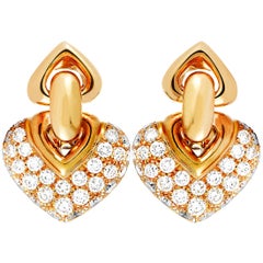 Bulgari Diamond Pavé Rose Gold Dangle Omega Back Earrings