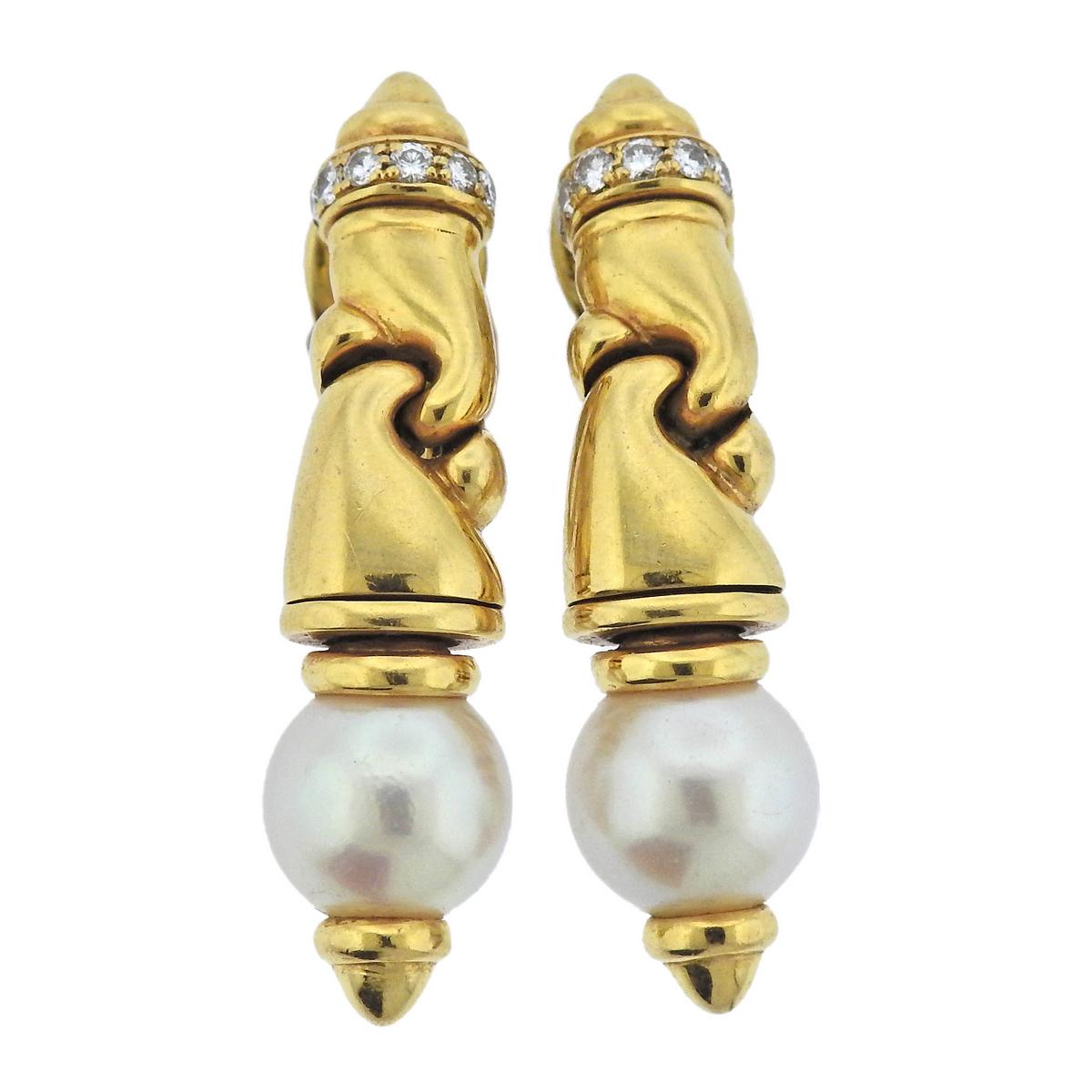 Bulgari Diamond Pearl Gold Earrings