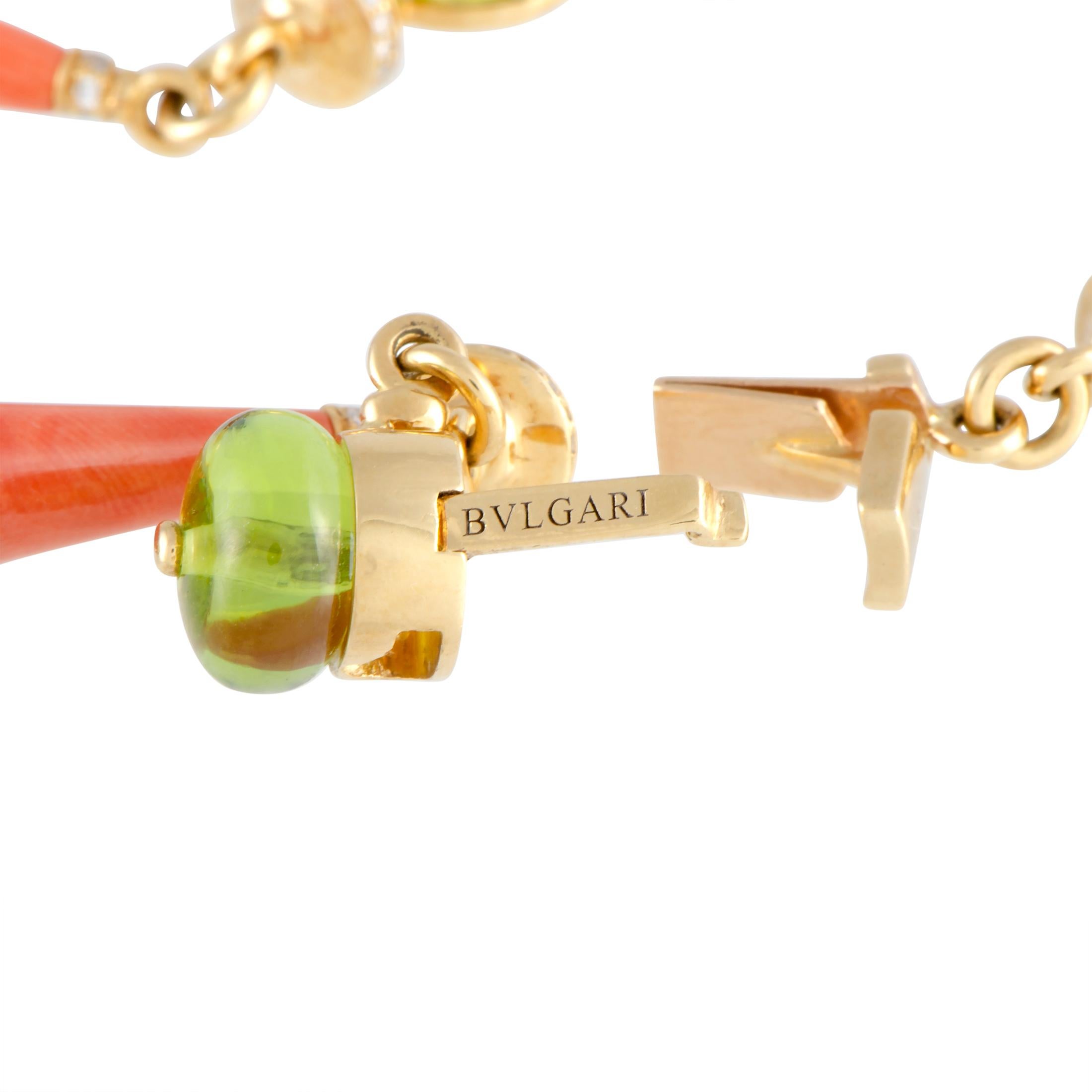 Bulgari Diamond, Peridot and Coral Yellow Gold Earring and Necklace Set 1