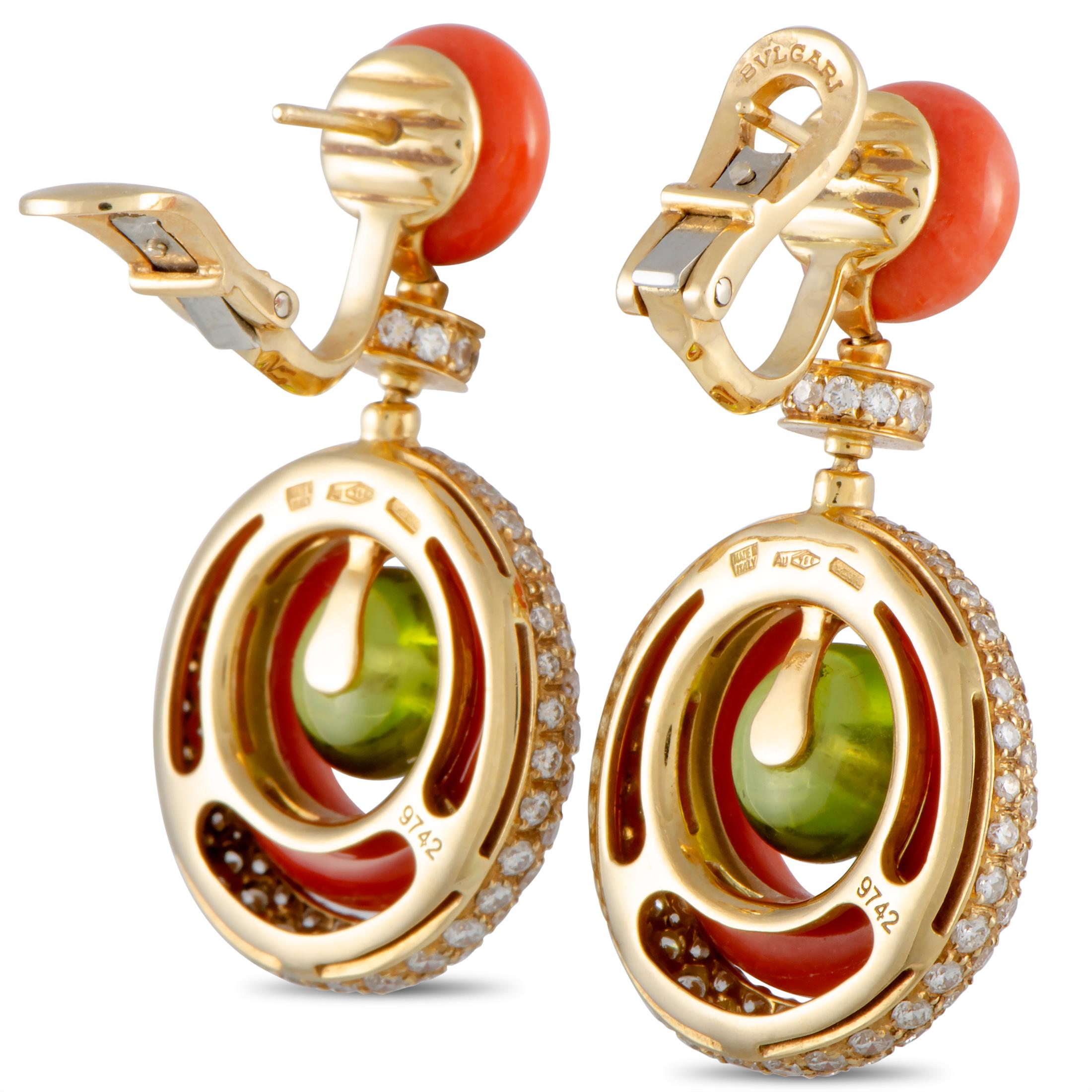 Bulgari Diamond, Peridot and Coral Yellow Gold Earring and Necklace Set 2