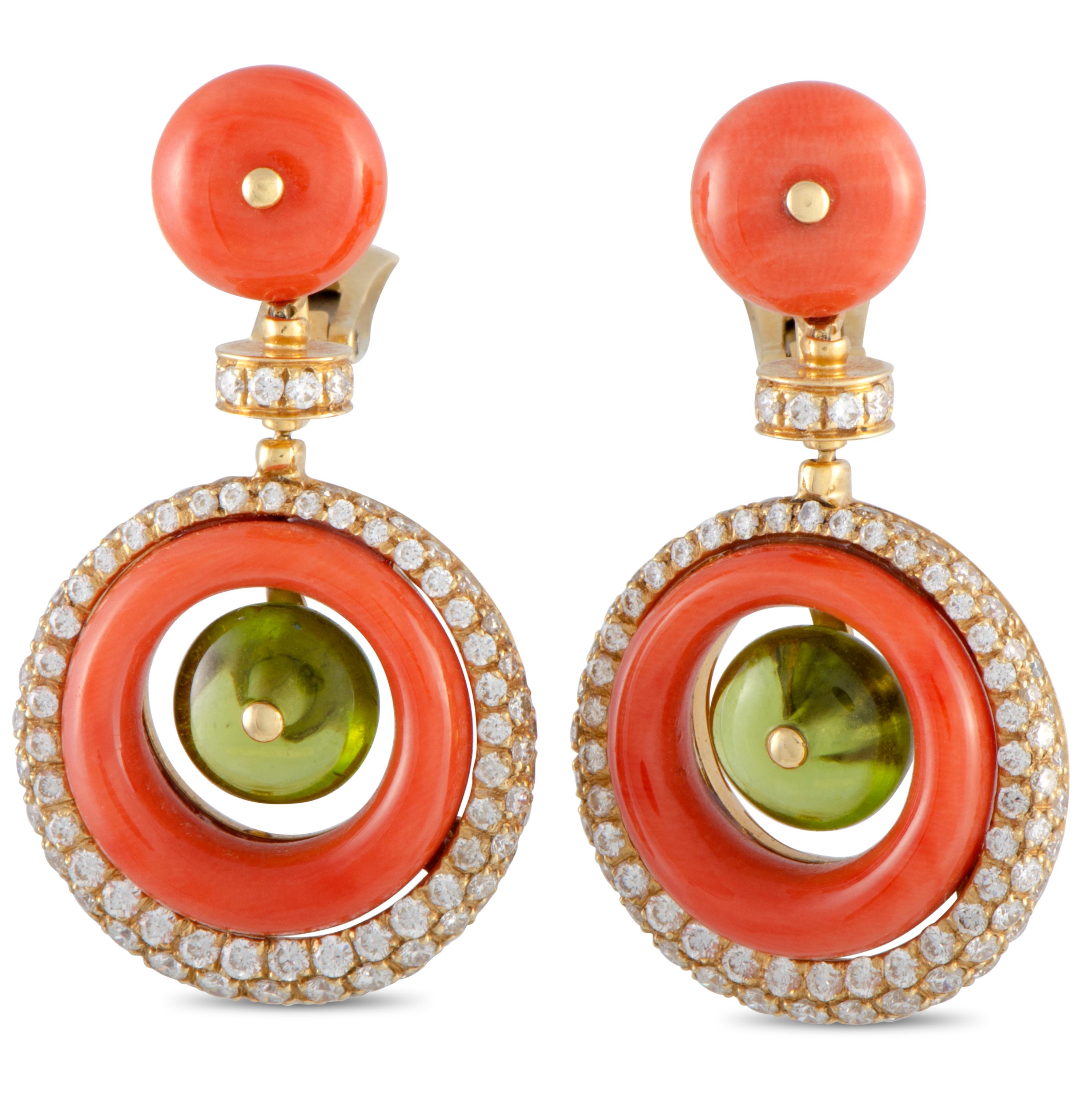 Bulgari Diamond, Peridot and Coral Yellow Gold Earring and Necklace Set 3